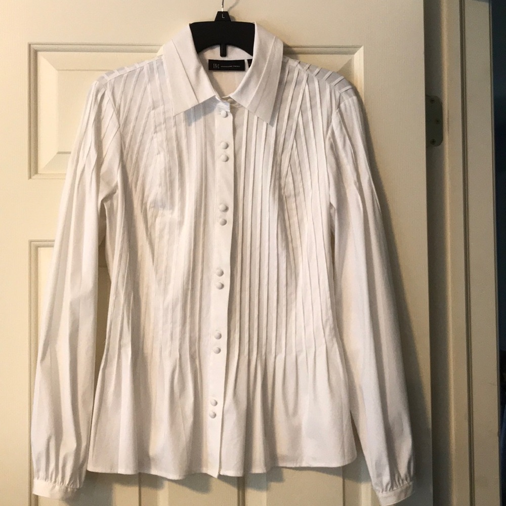 INC. White Cotton Pleated Peplum Top NWT